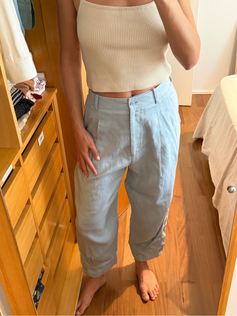Emilio Pucci Light Blue Pleated Linen-Blend Chinos